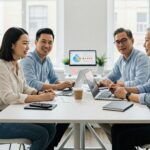 Client and digital marketing agency team collaborating" or "Choosing the right digital marketing agency